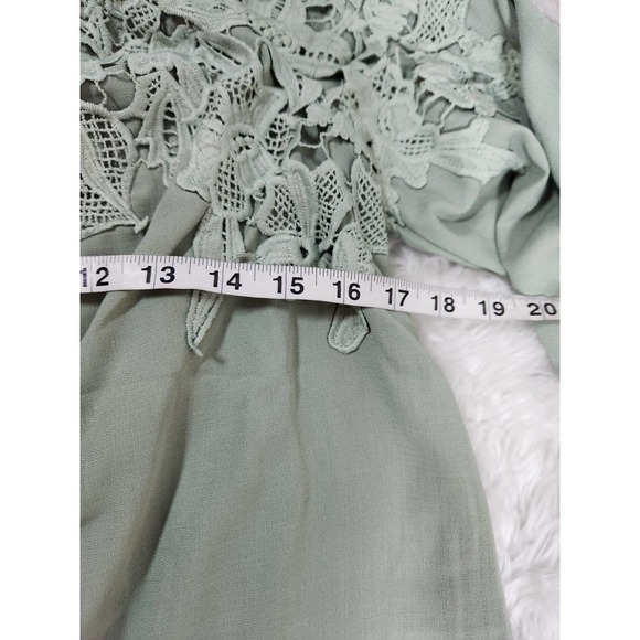 Umgee Mini Dress Off the Shoulder Floral Crochet Detail Light‎ Green M - Picture 5 of 6
